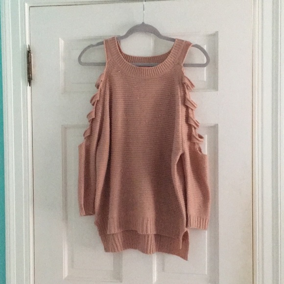 Rebellious One Sweaters - Blush open shoulder distressed sweater Rebellious One Sweaters - Blush open shoulder distressed sweater